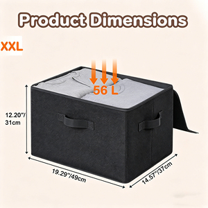 Paniers de rangement pliables en tissu coton et lin avec couvercle zippé, lavables, pour l'organisation des vêtements dans les placards et étagères - Product Image 2