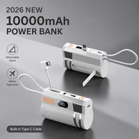 Batterie externe portable 10000 mAh avec câble Type-C rétractable, support de téléphone intégré, compacte, approuvée par les compagnies aériennes, chargeur OEM ODM