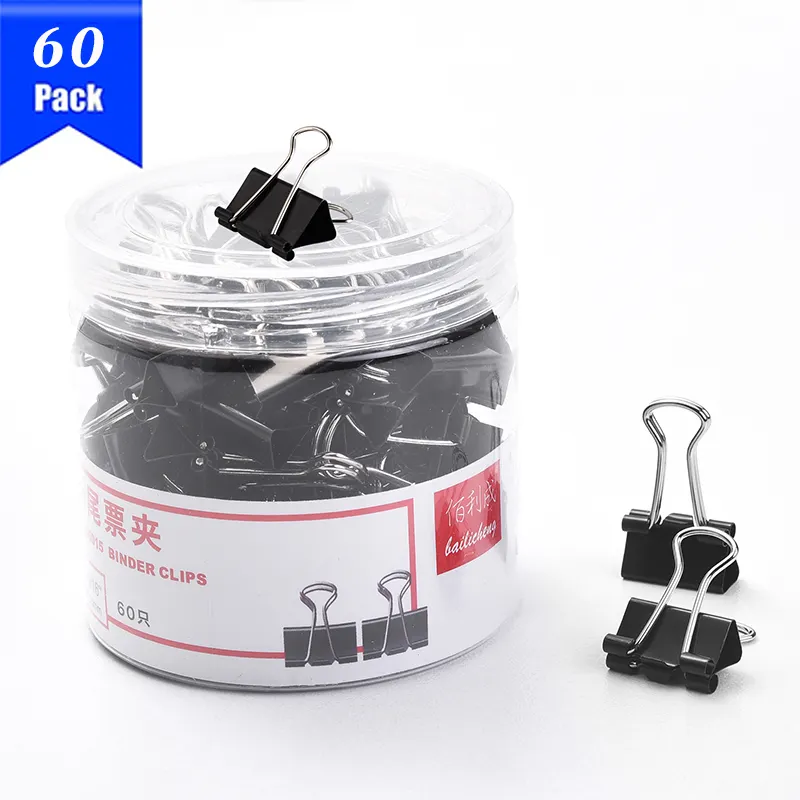 Black Binder Extra Small 60 Pack Mini Metal Paper Clip Clips for Office School (15mm/0.59inch) Metal Binder Office Folders