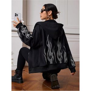 Sudadera con capucha y cremallera para mujer, estilo oversized, manga larga, estampado gráfico, atuendos de otoño - Product Image 5