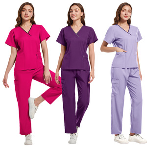 Women's Scrub Set Short Sleeve Split Oxford Fabric Breathable Medical Uniform For Salon Hospital Workwear - Product Image 4
