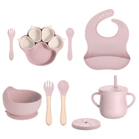 Assiette à vaisselle en silicone pour enfants bol à vaisselle pour tout-petits sevrage avec paille et couvercle ensemble de vaisselle