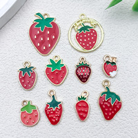DIY Zinklegering Sieraden Accessoires KC Goudgeplateerde Olie-Drop Aardbei Fruit Hangertjes Sleutelhangers Oorbellen Ketting Charms