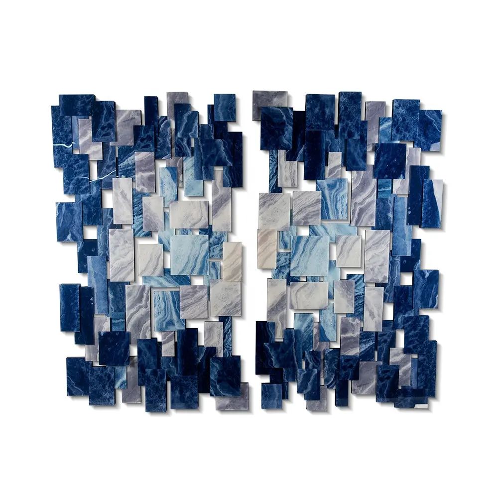 Modern Design Marble Geometric Blue Mosaic Acrylic Wall Decor for Hotel