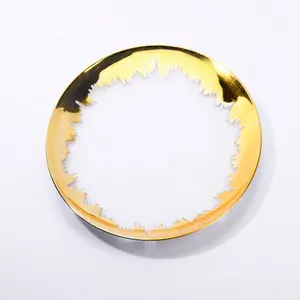 New Design Fruit Plates Gold Charger Wedding Plastic Plates with Gold Brown Box Party Home Appliance Dinner Plate Set