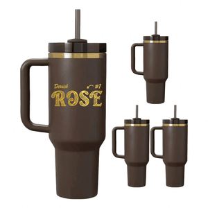 Powder Coated <b>Double</b> <b>Wall</b> Insulated Mug Stainless Steel Chocolate Gold Plated 40oz Tumbler with Handle for Laser Engraving - Product Image 1