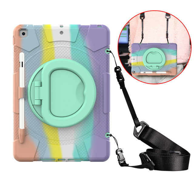 360Rotating Stand/Pen Slot/Shoulder Strap 10.2 Inch PU 3-in-1 Rugged Layers Shockproof Kids Friendly Case for iPad 10