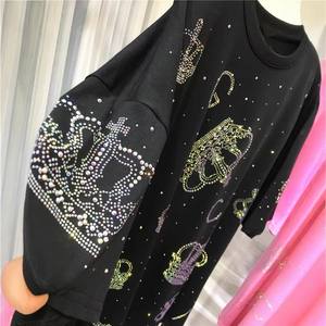 Camiseta Extra Grande <span class=keywords><strong>para</strong></span> Personas de Talla Grande (1.00-150.00 kg), Resistente, con Pedrería, Manga Corta, Estilo Occidental, Moda de Verano - Product Image 4