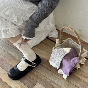 White Bow Lace Mid-Calf <b>Socks</b> Women <b>Breathable</b> Sweat-Absorbing Purple Floral Polka Dot Solid Color Youth Style Spring Summer - Product Image 2