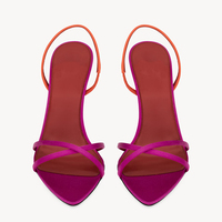 Sandales à talons aiguilles pour femmes, colorblock, à bout pointu, à bride arrière, à fines brides, couleurs vives, vente en gros, OEM, personnalisables