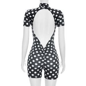 Viviblook J26RP275 Combinaison décontractée pour femme, nouvelle collection, manches courtes, col montant, dos nu, coupe ajustée, imprimé pois, une pièce - Product Image 5