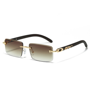 Occhiali da Sole Rettangolari di Design per Uomo e Donna, Senza Montatura, Decorazione Leopardata, Unisex, Stile Retrò, Protezione UV400, Logo Personalizzato OEM - Product Image 2