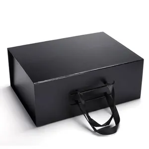 A4 गहरी कठोर प्रस्तुति मेमोरी तह बॉक्स शादी काले उपहार बॉक्स के साथ रिबन