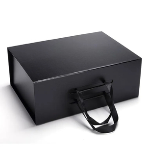 Deep Rigid A4 Presentation <strong>Memory</strong> Folding <strong>Box</strong> Black <strong>Wedding</strong> Gift <strong>Box</strong> with Ribbon Glossy &amp; Matt Lamination Embossing - Product Image 1