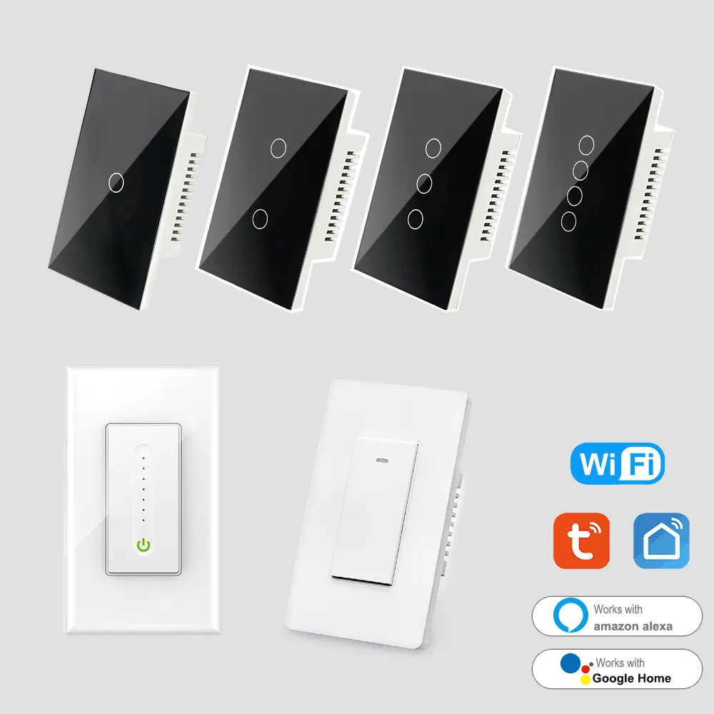 Fcc US Standard Electric google alexa home light Switch tuya apagadores inteligentes interruptor wifi Smart wall Switches