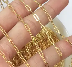 Proveedores al por mayor, rollo a granel de cadena de cuerda con clip de papel relleno de oro de 14K para la fabricación de collares y pulseras de joyería