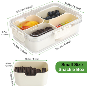 Portable 4 Compartment Clear Plastic <b>Snack</b> Platter <b>Snack</b> Box <b>Container</b> Snackle Storage Box Divided Serving Tray with Lid - Product Image 2