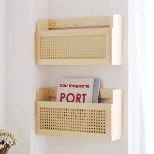 Étagère murale en bois massif tressé, organisateur décoratif créatif, étagère suspendue pour magazines et paniers - Product Image 1