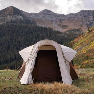 Tente familiale 3 saisons beige OEM - Tente de <span class=keywords><strong>camping</strong></span> imperméable de style cabane avec grand vestibule pour la randonnée et les voyages en plein air - Product Image 4