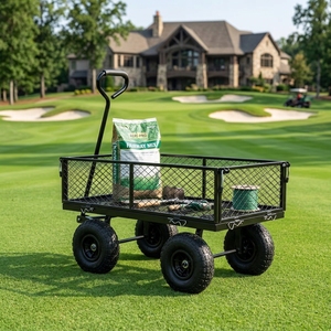 Black Steel Mesh 4-Wheel Utility Cart with D-Handle for Outdoor Use - Product Image 3