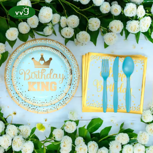 Ensemble de <span class=keywords><strong>vaisselle</strong></span> pour fête d'anniversaire sur le thème du bleu VVG, 1er anniversaire, assiettes en papier, gobelets, serviettes, pour garçons, fournitures pour fête d'anniversaire d'un an - Product Image 3