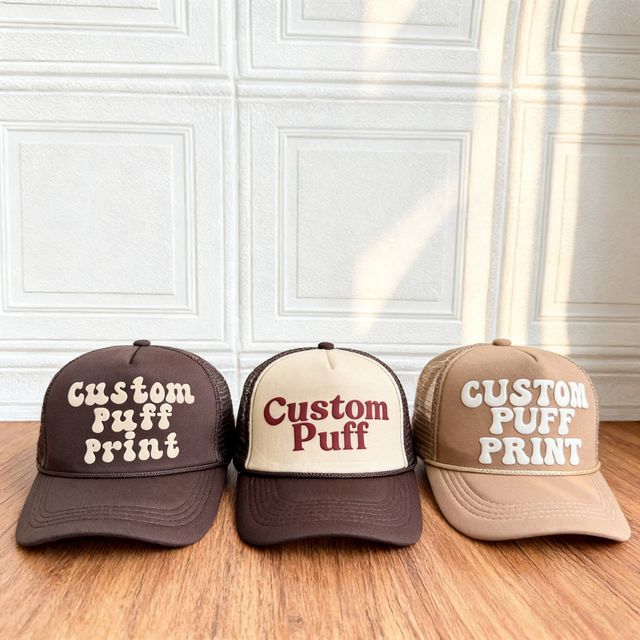 New Fashion 3D Puff Trucker Cap Custom Logo Sporty Style Foam Puff Logo Applique Patches Embroidery Hat Baseball Cap