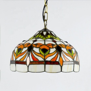LongHuiJing Tiffany Pendant Lamp Flower Design Kitchen Stained Glass Lampshade Vintage Hanging <b>Lights</b> Fixture 30CM - Product Image 5