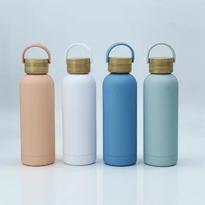 Insulated Water Bottle 24oz With Handle Leak Proof Water Bottles Bamboo Lid Stainless Steel Gym Sport Insulated Thermo