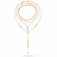 EDGE Collier superposé personnalisé, chaîne serpent dorée, pendentif à pampille avec éclats de pierre naturelle et cristaux, bijoux de mode pour femme