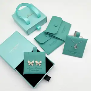 Sac de pochette d'emballage de bijoux bleu personnalisé avec tampon d'insertion et ensemble de paquet de bijoux pour boîte et pochette et insert
