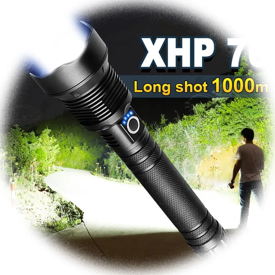 Liangte Zoomable Lumens Cao Tùy Chỉnh Siêu Sáng Cầm Tay Xhp70 Năng Lượng Mặt Trời Torch Ánh Sáng LED Dài Phạm Vi Mạnh Mẽ Đèn Pin