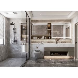 Mueble de Baño Flotante de Mármol Personalizado para Hotel, Muebles de Baño Modernos de Lujo, Mueble de Baño Flotante de Pared - Product Image 1