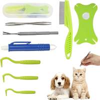 Kit d'outils anti-puces et tiques en plastique, outil de toilettage pour animaux, pince anti-puces, indispensable pour les soins des animaux