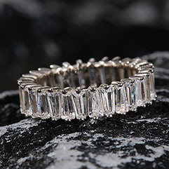 <b>Emerald</b> Cut Moissanite Eternity <b>Band</b> <b>Ring</b> 18K Gold Plated Channel Setting Women's Luxury Geometric Wedding <b>Ring</b> - Product Image 6