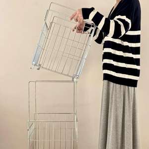 304 Roestvrijstalen 2 Tier Met Wielen Vuile Kleren Opbergmand Badkamer Vloer Houder Verwijderbare Wc Trolley Plank - Product Image 1