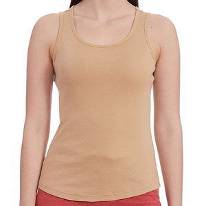 Débardeur en tricot uni à col rond pour femme, respirant, style décontracté, 100% coton, sans manches, personnalisable sur le devant, pour la saison estivale - Product Image 1