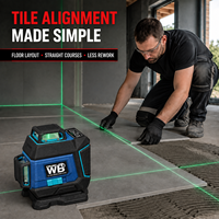 Niveau laser vert 4D 16 lignes 360 degrés, auto-nivelant, pour l'alignement des carreaux de sol/mur, outil de construction pour l'intérieur