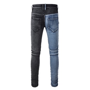 Jeans Ajustados con Múltiples Cremalleras para Hombre, Jeans Desgastados con Múltiples Bolsillos, Estilo Motero, Hip Hop, Negro, <span class=keywords><strong>Azul</strong></span>, Patchwork - Product Image 4
