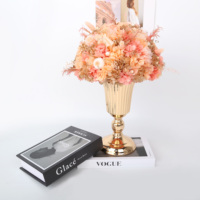 Vase décoratif de style rétro, arrangement floral, pot à fleurs séchées, vase à tige dorée de luxe, bouquet pour les événements de mariage
