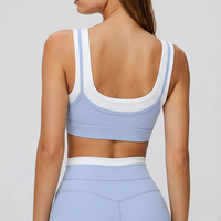 Soutien-gorge de sport pour femme à dos en U, haute élasticité, effet deux pièces, double bretelle contrastante, soutien-gorge de yoga, logo personnalisé, coussinets amovibles, vêtements de sport