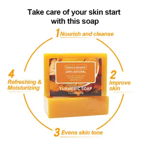 Sbiancamento del sapone tumerico organico naturale anti-acne della barra del sapone di cura della pelle del sapone della curcuma dell'etichetta privata
