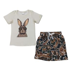 BSSO1582 RTS ชุดเด็กแขนสั้นพิมพ์ลายกระต่ายอีสเตอร์บูติกสำหรับเด็กผู้ชายวัยหัดเดินขายส่ง - Product Image 1