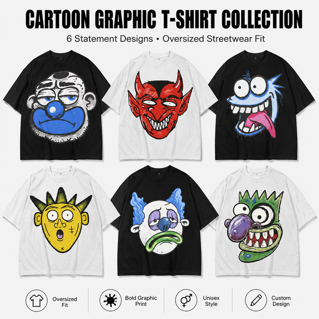 Oversized Streetwear Long T-shirt Men Women Bold Cartoon Graphic Print Eco-Friendly Breathable Heavyweight Cotton Drop Shoulder