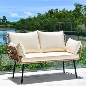 Divani da Giardino a Due Posti con Telaio in Alluminio e Rattan Naturale - Arredamento da Esterno per Patio - Mey - Product Image 2