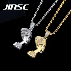 JINSE Großhandel vergoldete ägyptische Nofretete Königin Kopf Halskette Frauen und Männer Hip Hop Halskette Anhänger - Product Image 1