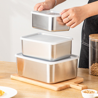Conteneur de stockage alimentaire en acier inoxydable 304 épais avec couvercle, boîtes d'organisation de cuisine empilables pour la conservation des aliments