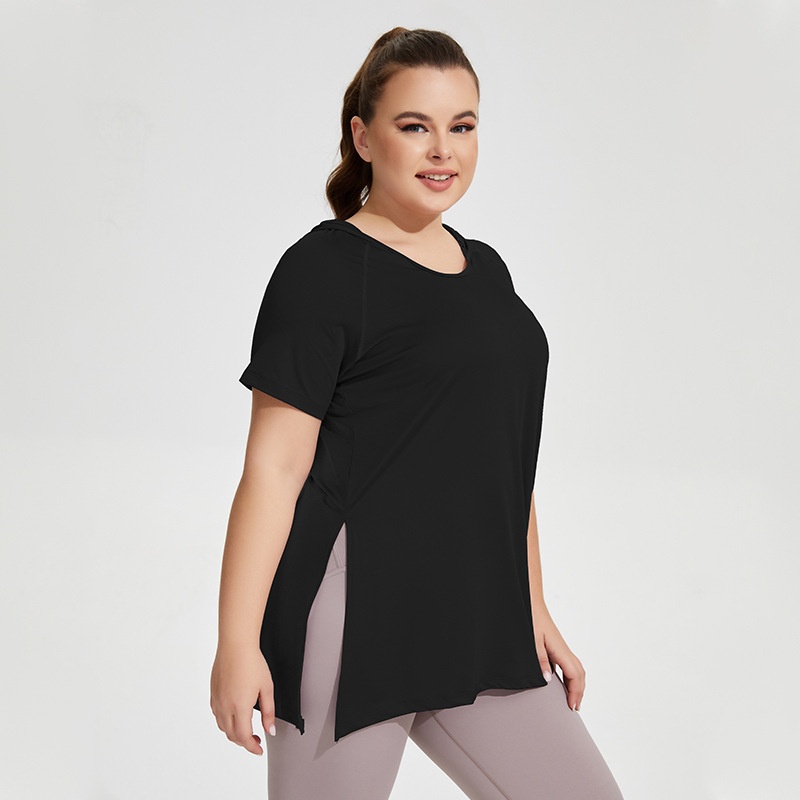 Women's European American Plus Size Long Yoga Top Quick Dry Sports T-Shirt Lightweight Four Way Stretch Breathable UV Front