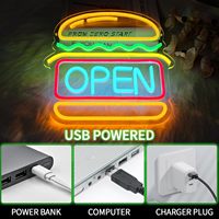 Enseigne néon ouverte personnalisable Hamburger, compatible Alexa, décoration murale intérieure, barre lumineuse LED à intensité variable pour fêtes et snack-bars
