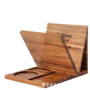 Wooden <b>Foldable</b> Reading Stand Solid Wood With Cup And Phone Holder <b>Desk</b> Organizer For Books And Office Use - Product Image 5