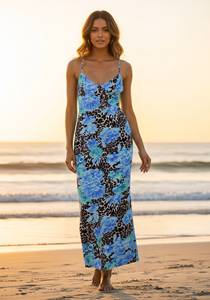 <span class=keywords><strong>Robe</strong></span> pour femmes Dos nu Florale Sexy Bretelles épaules plissées Robes maxi Robes de soirée pour femmes pour <span class=keywords><strong>mariage</strong></span> d'été - Product Image 3